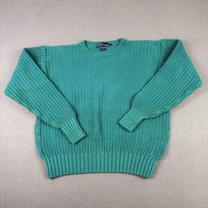 VTG Polo Ralph Lauren Sweater Womens Medium Teal Crewneck Chunky Knit Casual 90s